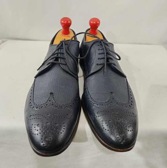HENDERSON BARACCO Deer Leather Navy Blue Wingtip Derby Made Italy 43.5 IT / 10.5 - Picture 2 of 11